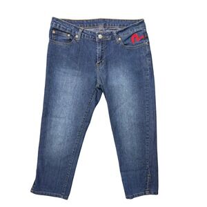 Evisu Jeans 9/10 Heritage Blue Maneki Neko Lucky Cat Embroidered Cropped Jeans